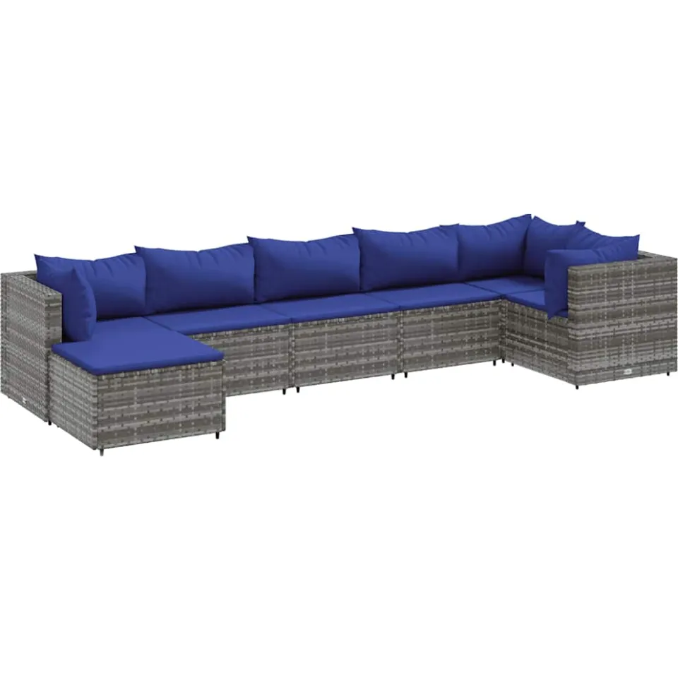 vidaXL 7-delige Loungeset met kussens poly rattan grijs
