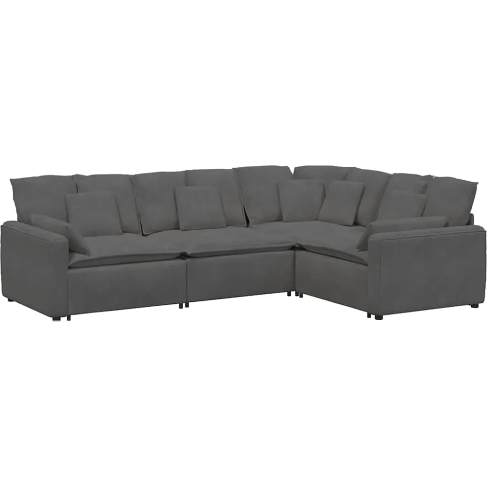 vidaXL Modulaire bank met kussens corduroy stof donkergrijs grijs, foto 3