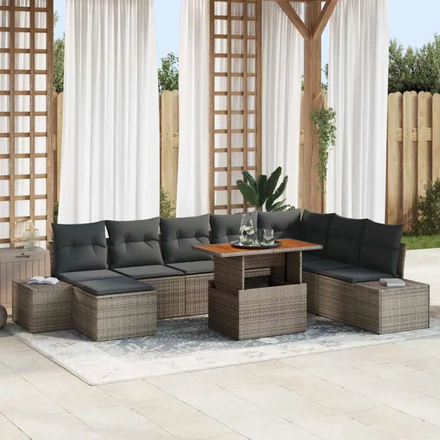 vidaXL Tuin Sofa Set 9 st Grijs Poly riet, foto 2