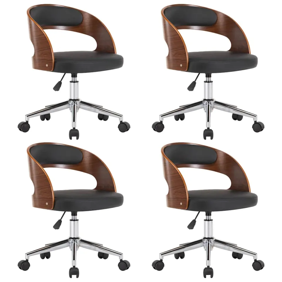 vidaXL Eetkamerstoelen 4 st draaibaar gebogen hout en kunstleer zwart, foto 3