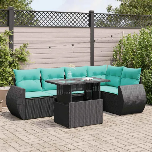 vidaXL 6-delige Loungeset met kussens poly rattan acacia zwart, foto 2