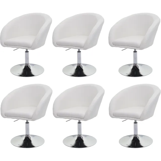 MCW Set van 6 eetkamerstoelen MCW-F19, keukenstoel draaistoel loungestoel, in hoogte verstelbaar ~ stof/textiel crème-wit