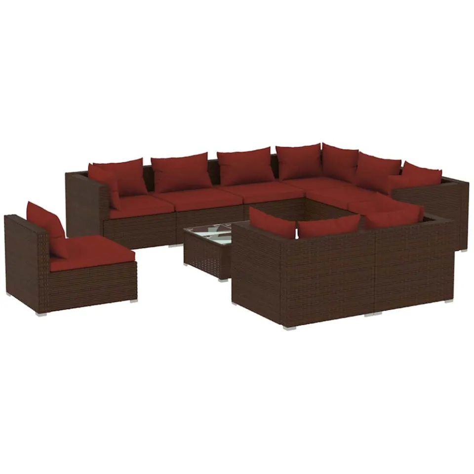 vidaXL 10-delige Loungeset met kussens poly rattan bruin
