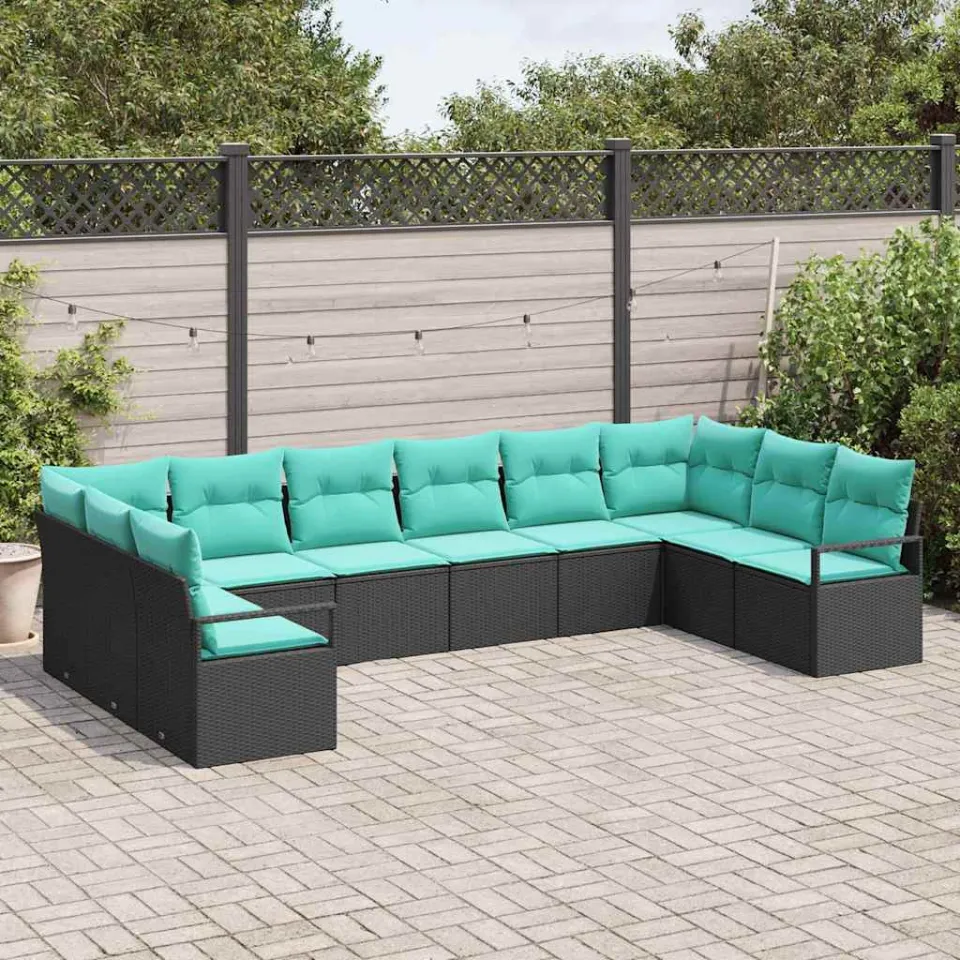 vidaXL Bankstel 10 st Zwart poly rattan, foto 3