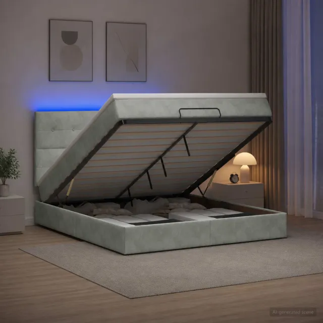 vidaXL Ottoman Bed met Matrassen en LED Lichtgrijs 140 x 190 cm