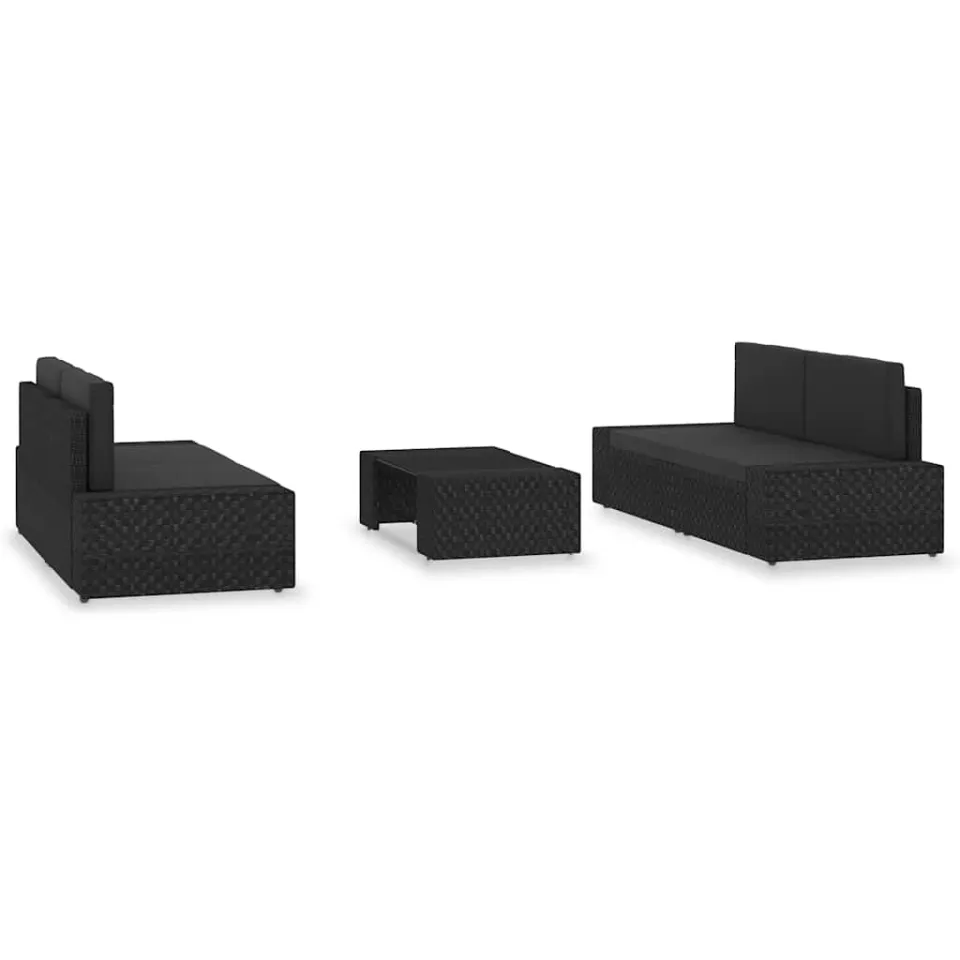 vidaXL 5-delige Loungeset poly rattan zwart