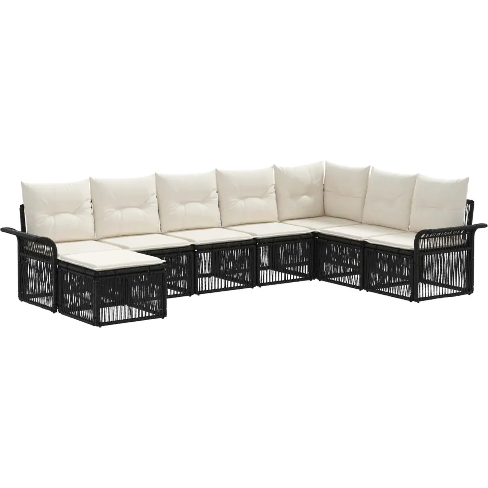 vidaXL Tuinbankenset 8 st 8-zits Zwart poly rattan, foto 4