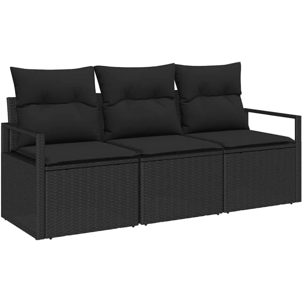 vidaXL Tuinbankenset 3 st Zwart poly rattan
