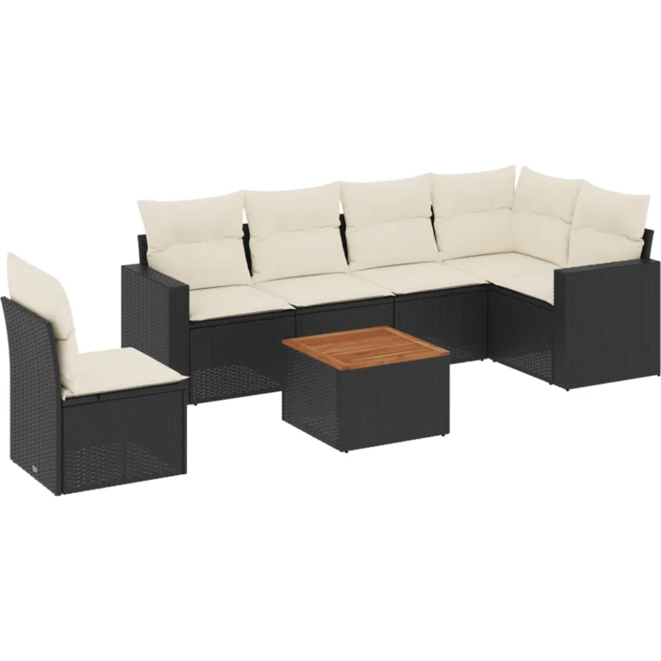 vidaXL 7-delige Loungeset met kussens poly rattan zwart, foto 3