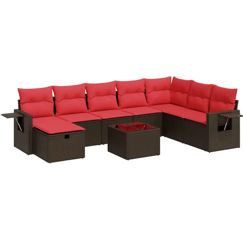 vidaXL 9-delige Loungeset met kussens poly rattan bruin, foto 3