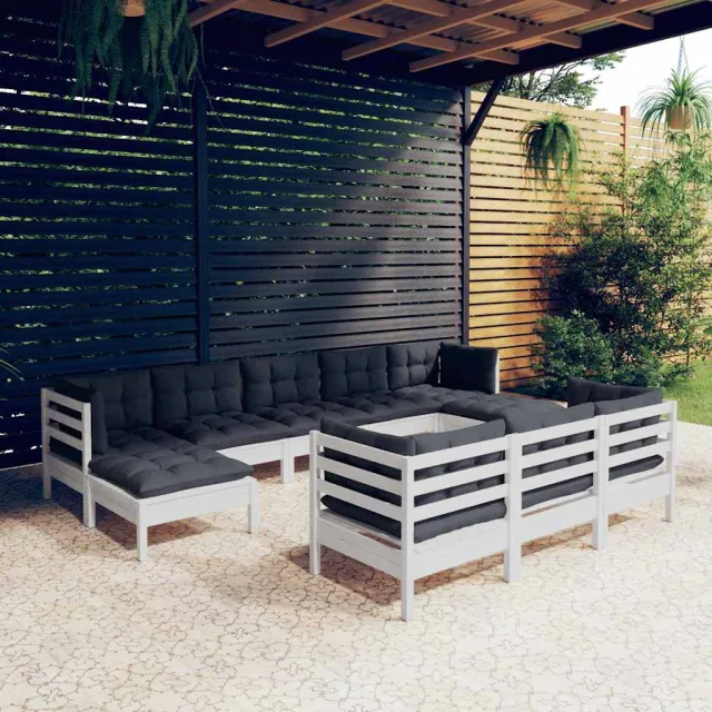 vidaXL 10-delige Loungeset met kussens massief grenenhout wit, foto 2