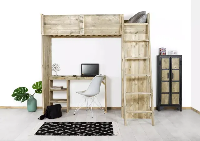 Steigerhouten hoogslaper Merle met legkast
