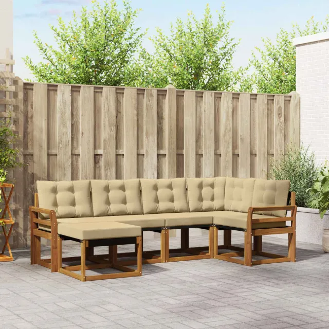vidaXL Buiten bankenset 6 st 6-zits Natuurlijk en Beige
