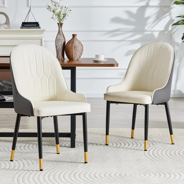 Welltin Eetkamerstoelen - Set Van 2 - Waterdicht - Gestoffeerde eetkamerstoel - Eetkamerstoel - Met rugleuning - Eettafelstoel - Eetkamerstoelen - Stoel - Moderne stijl - Grijs, wit, zwart
