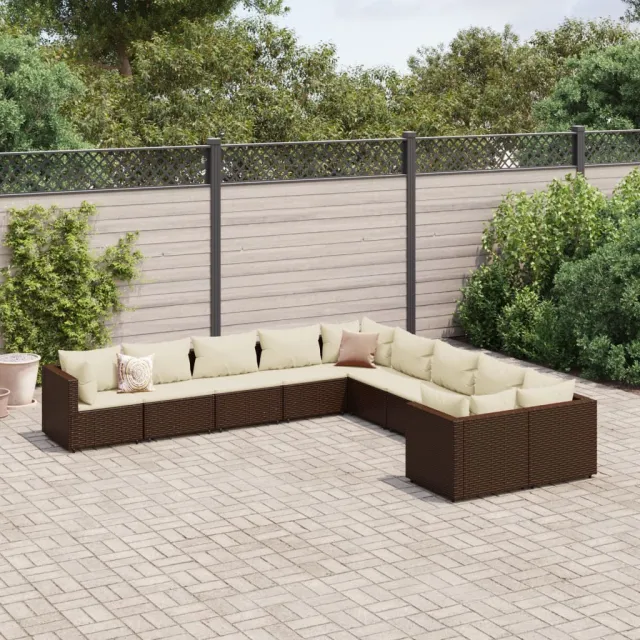 vidaXL 10-delige Loungeset met kussens poly rattan bruin, foto 2