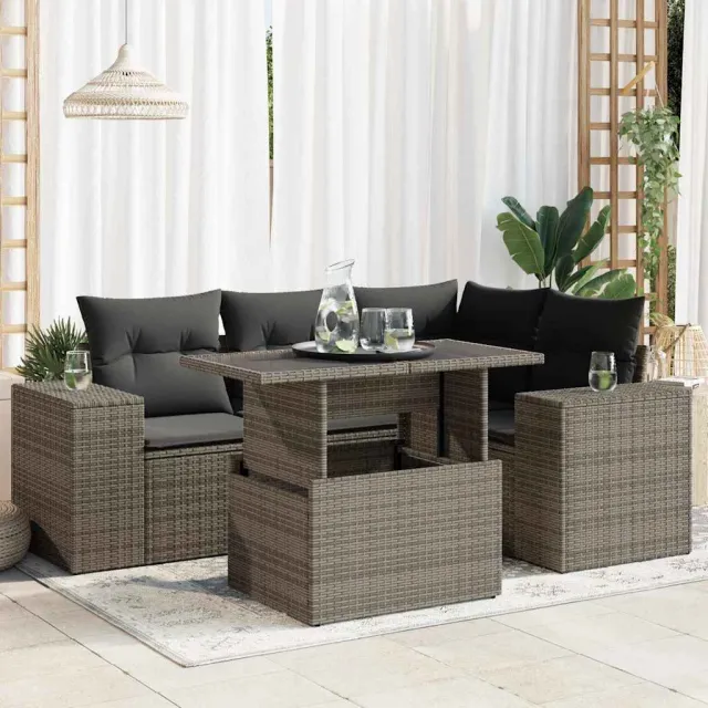 vidaXL 5-delige Loungeset met kussens poly rattan grijs, foto 2
