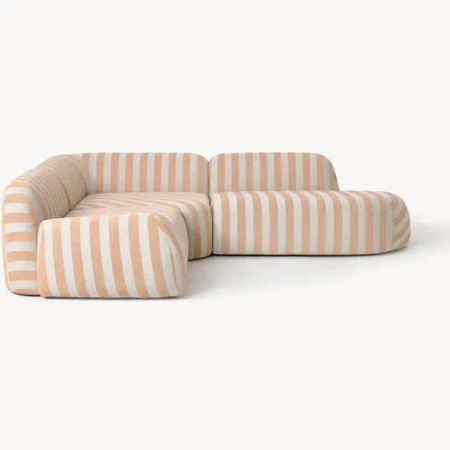 Westwing Collection Gestreepte modulaire hoekbank Wolke (4-zits) met chaise longue Oranje