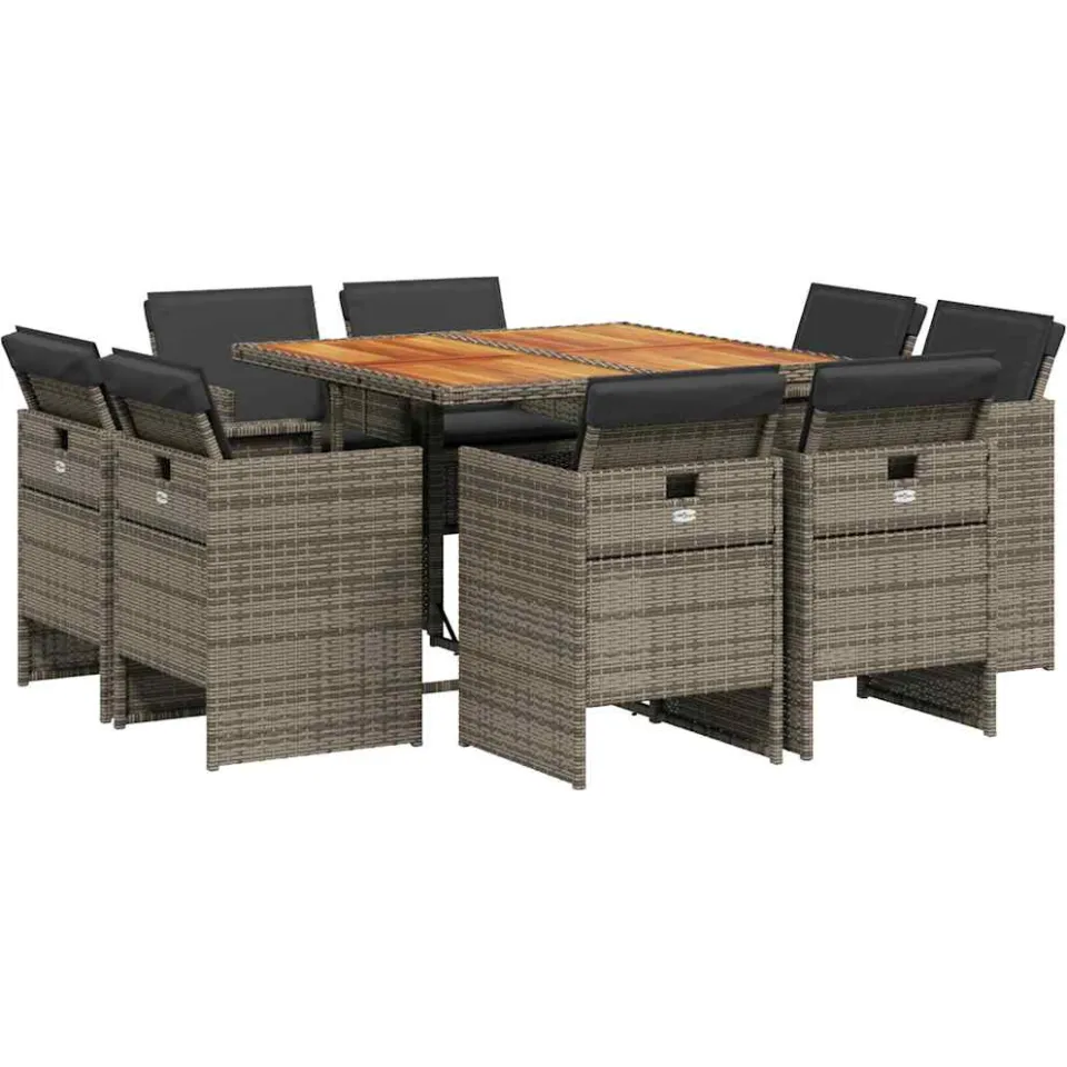 vidaXL 9-delige Tuinset met kussens poly rattan grijs, foto 4