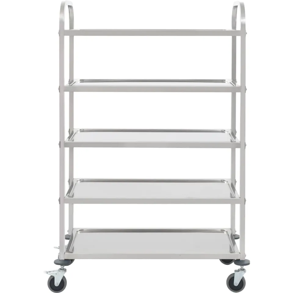 vidaXL Keukentrolley 5-laags 107x55x147 cm roestvrij staal Zilver