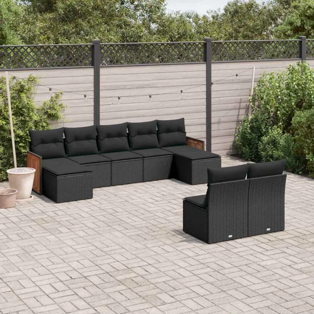 vidaXL 9-delige Loungeset met kussens poly rattan zwart, foto 2