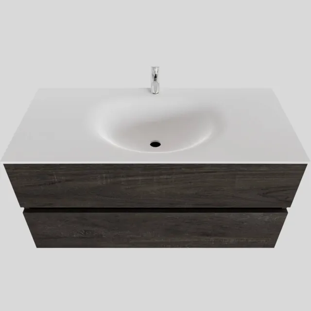 Boss & Wessing Badkamermeubel Solid Surface BWS Stockholm 100x46 cm Midden Wood Dark Brown (1 kraangat) Houtlook