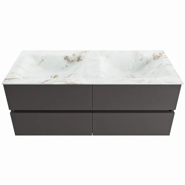 Mondiaz VICA-DLUX 120cm badmeubel onderkast Dark grey 4 lades. Inbouw wastafel CLOUD dubbel zonder kraangat, kleur Frappe.