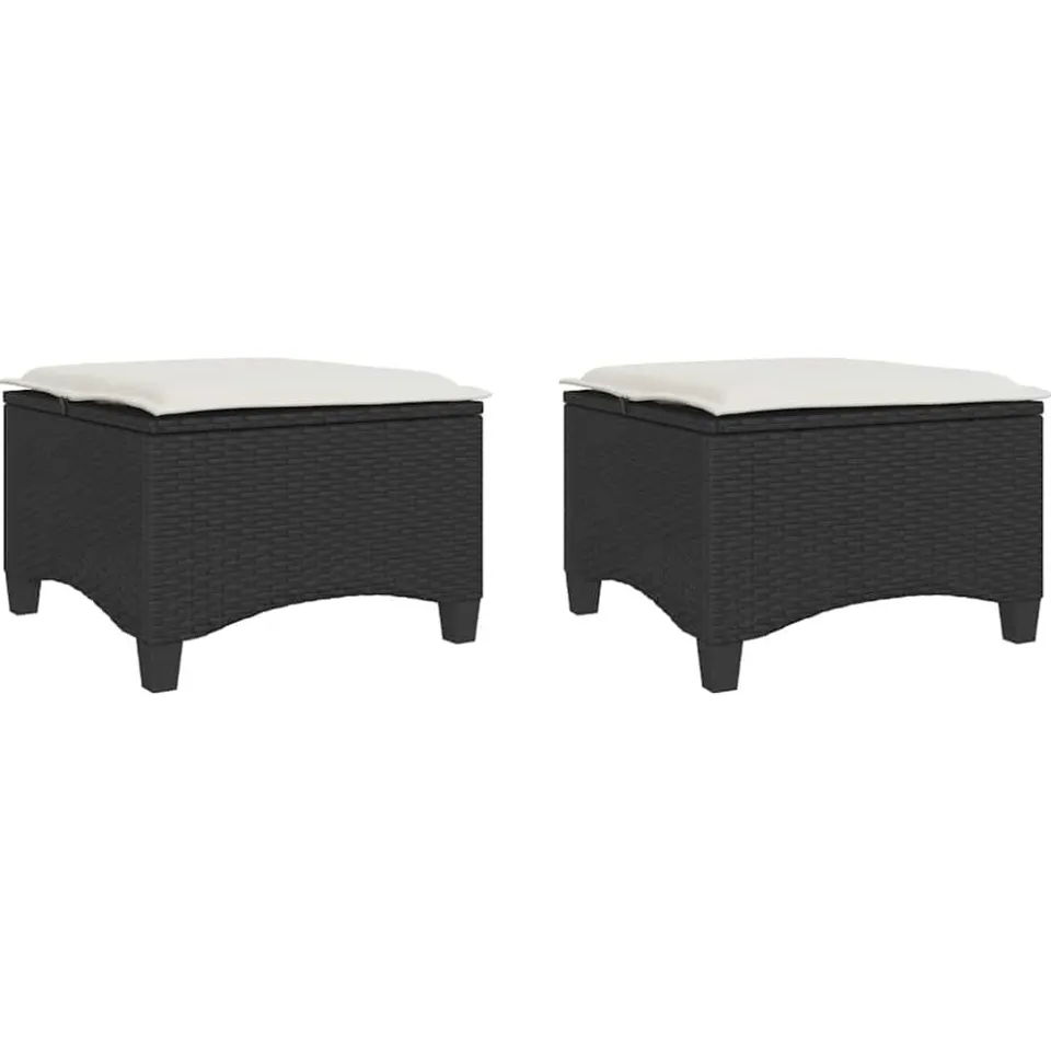vidaXL Tuinkrukken met kussens 2 st 55x55x36 cm poly rattan zwart