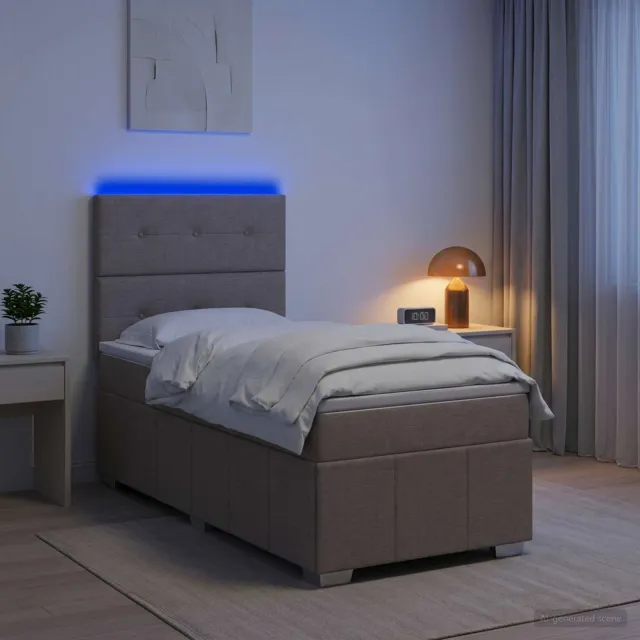 vidaXL LED Boxspring Bed met Matras Taupe 100 x 200 cm Stof