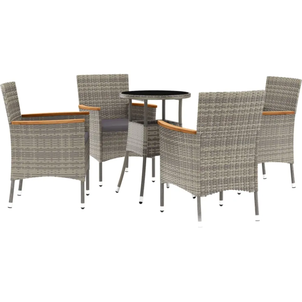 vidaXL 5-delige Bistroset met kussens poly rattan grijs, foto 3