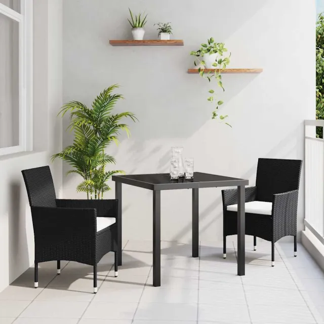 vidaXL Tuin eettafelset 3 st Zwart poly rattan, foto 2