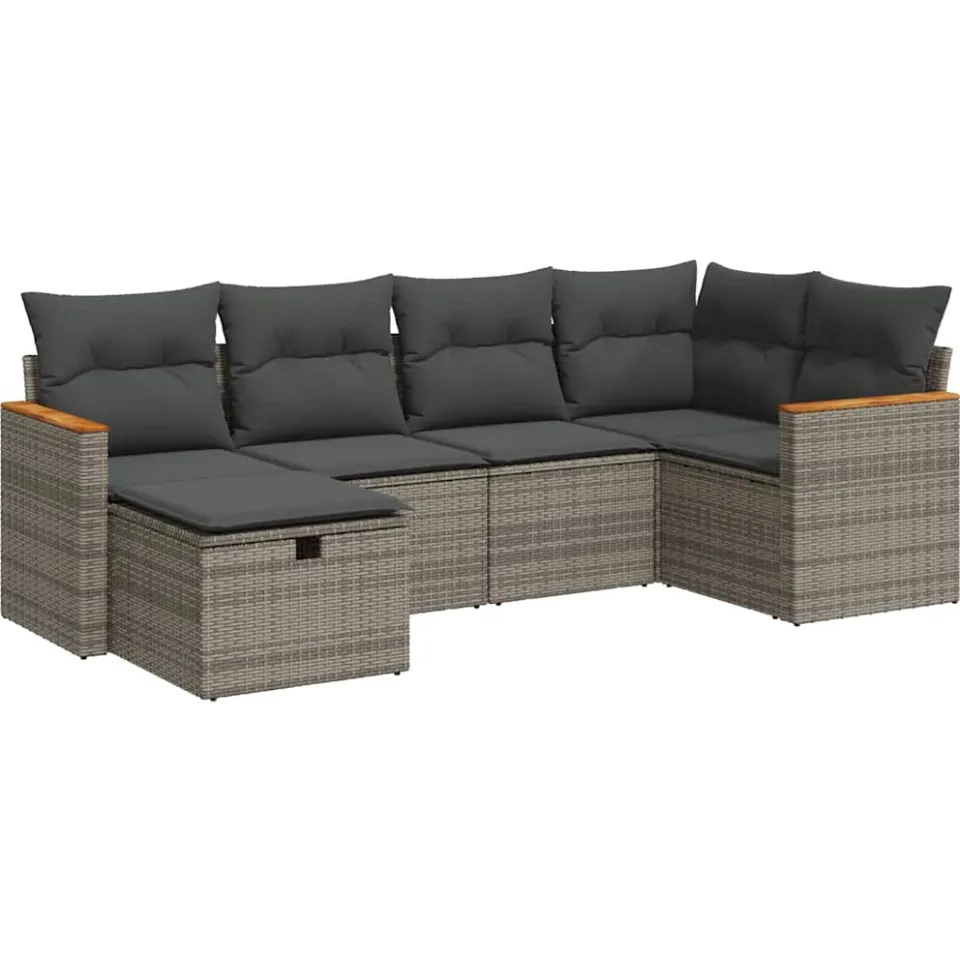 vidaXL 6-delige Loungeset met kussens poly rattan grijs, foto 3