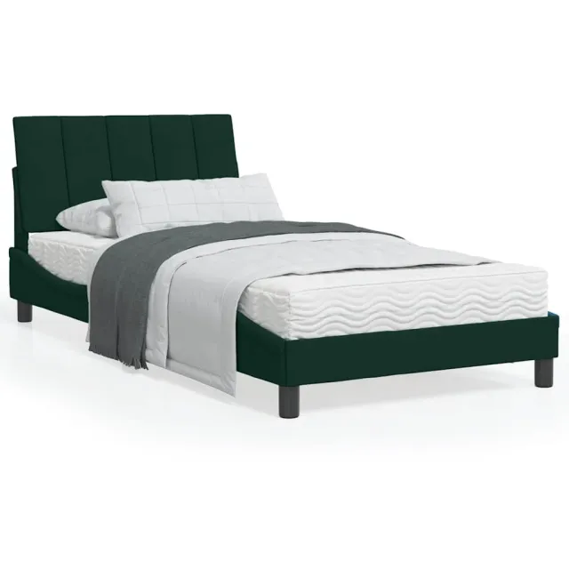 vidaXL Bed met matras "Hanko" fluweel donkergroen 100x200 cm