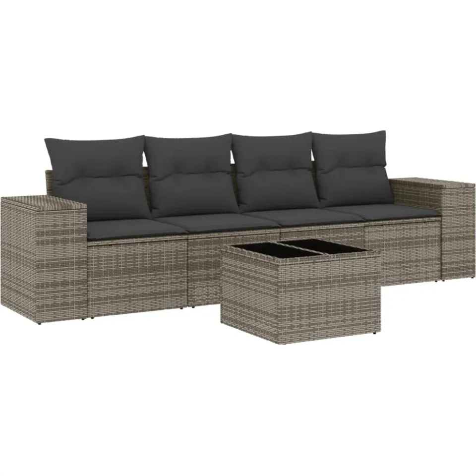 vidaXL 5-delige Loungeset met kussens poly rattan grijs