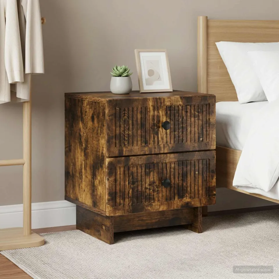 vidaXL Nachtkastje 2 st Gerookt eiken 43 x 34,5 x 47,5 cm Bewerkt hout, foto 4