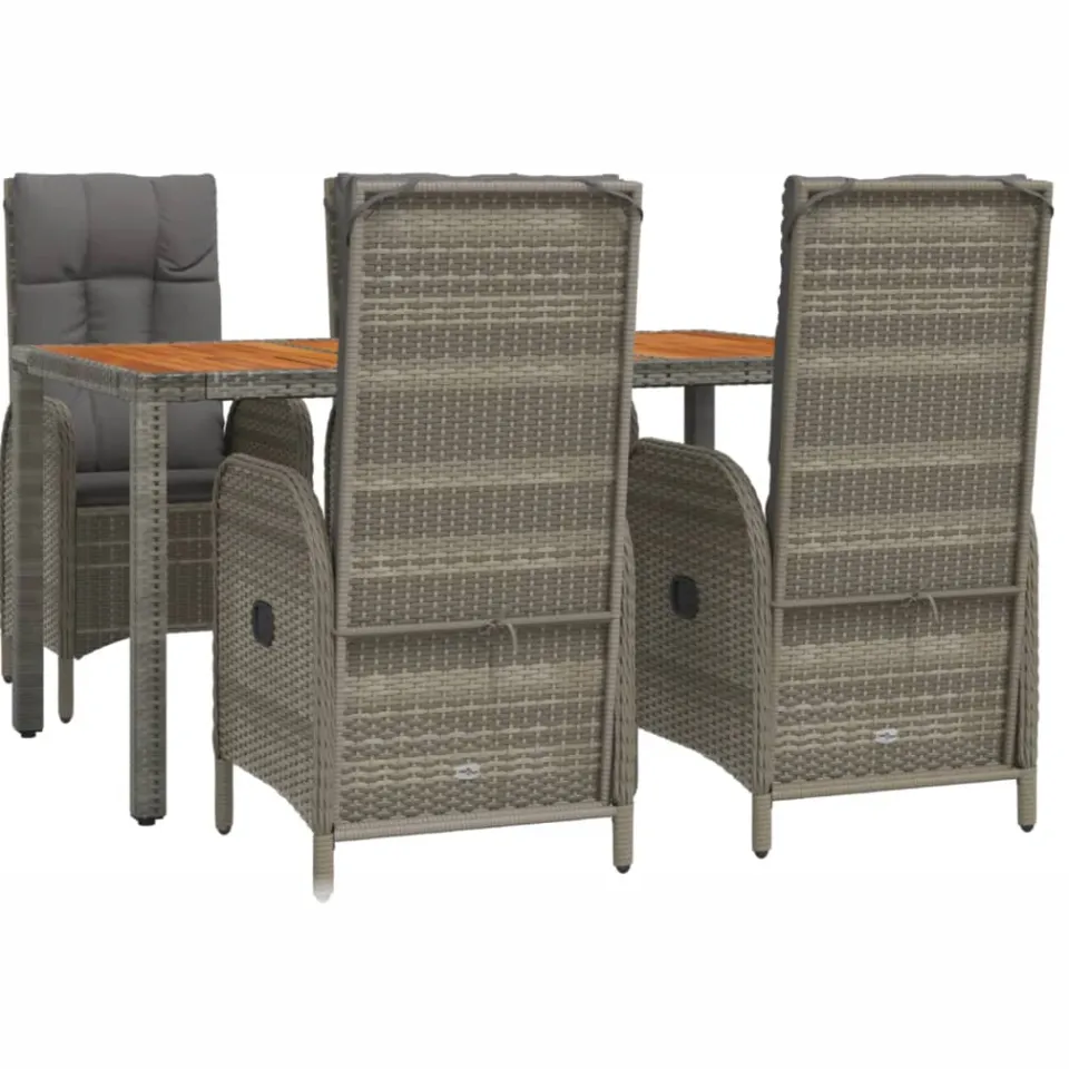 vidaXL 5-delige Tuinset met kussens poly rattan grijs, foto 3