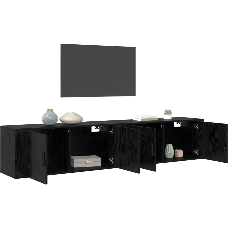 vidaXL Wandtv-kast Set 2 st 100 x 34,5 x 40 cm Zwart Eiken