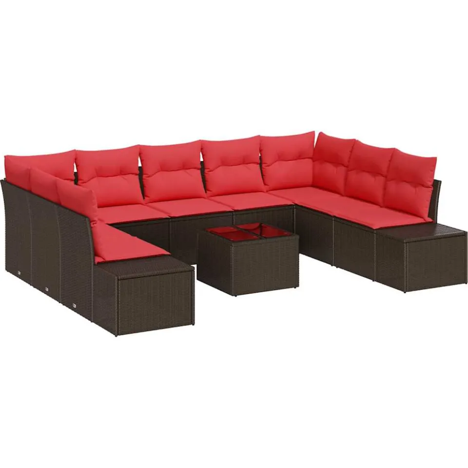 vidaXL Tuin Sofa Set 10 st Bruin poly rattan, foto 4