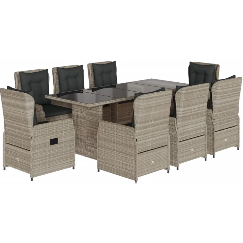 vidaXL 9-delige Tuinset met kussens poly rattan lichtgrijs grijs, foto 3