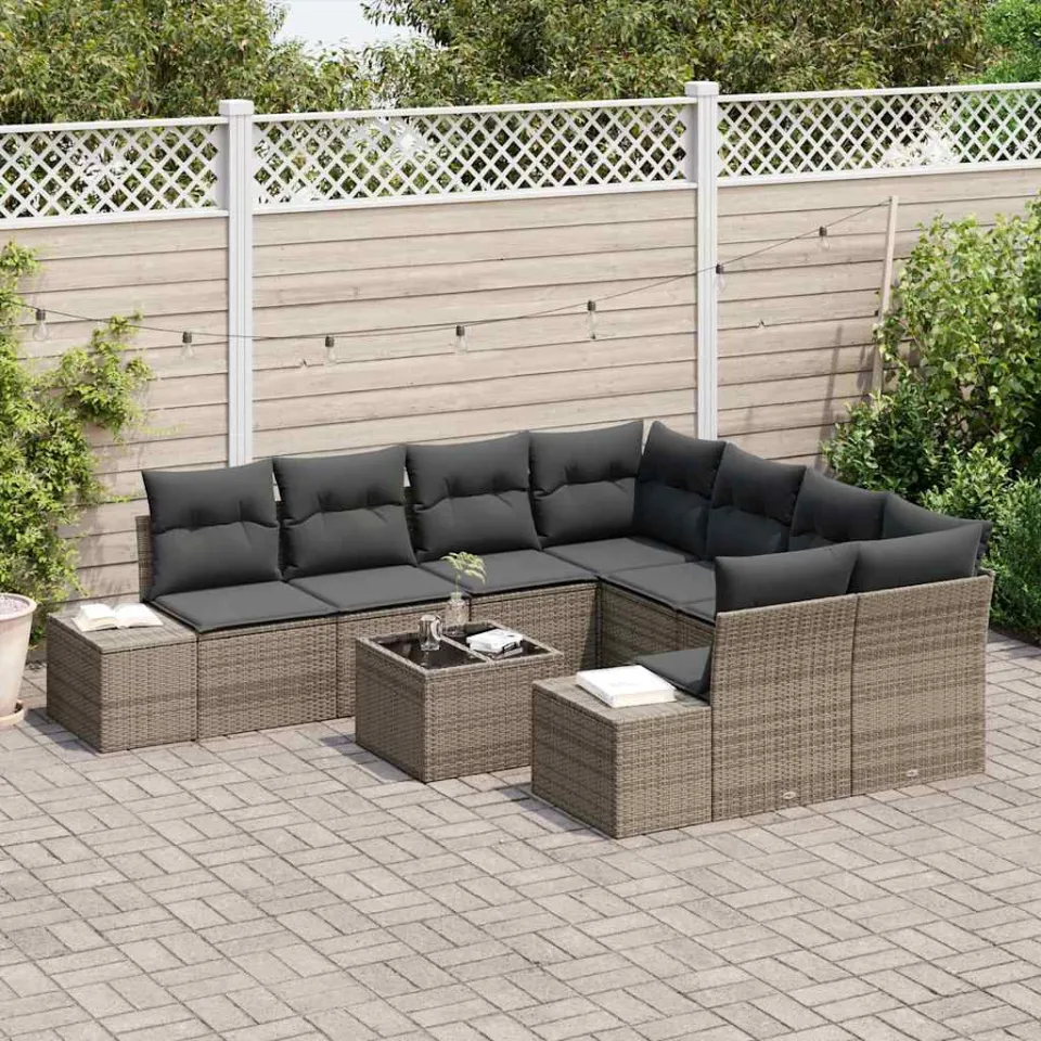 vidaXL Tuin Sofa Set 9 st Grijs poly rattan, foto 3