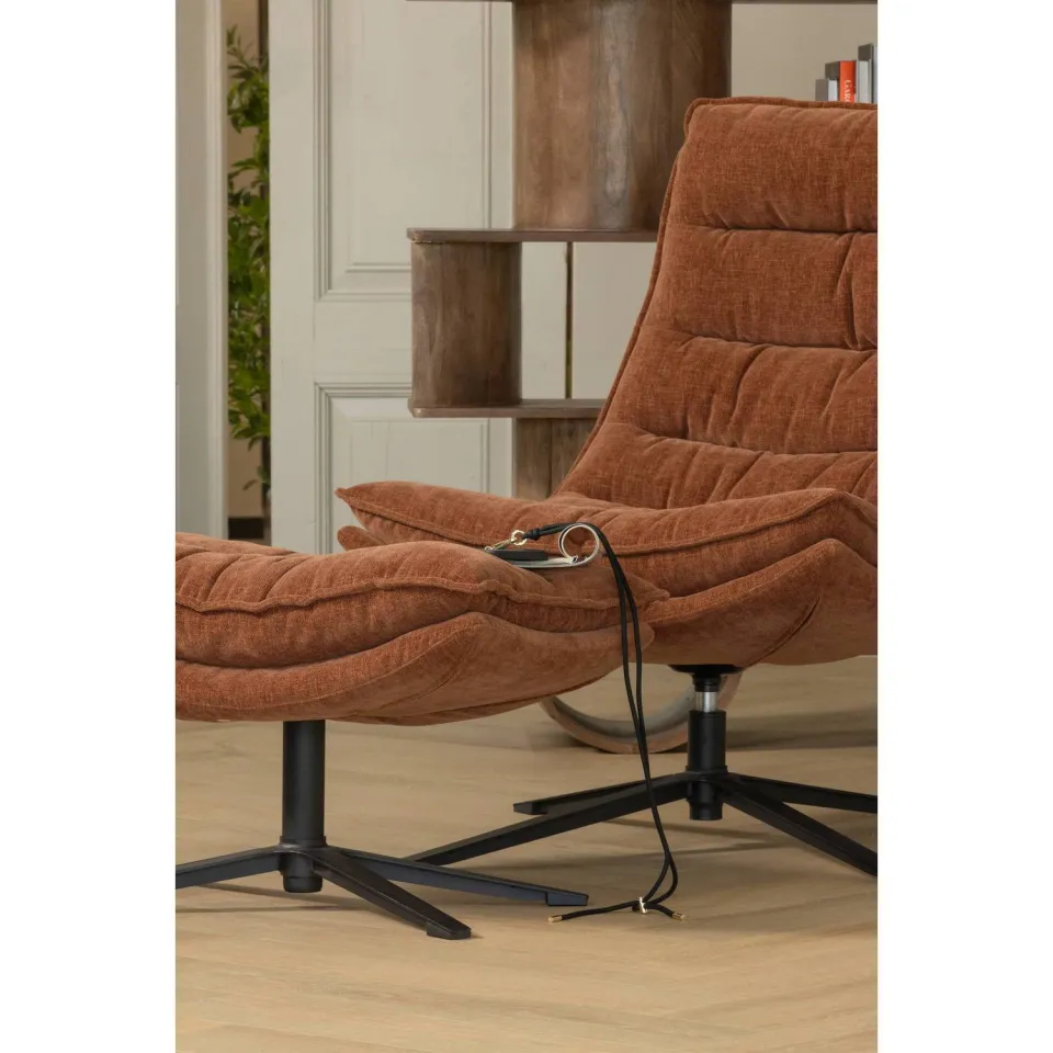 WOOOD Kube Draaifauteuil Met Hocker - Chenille stof - Naturel, foto 4