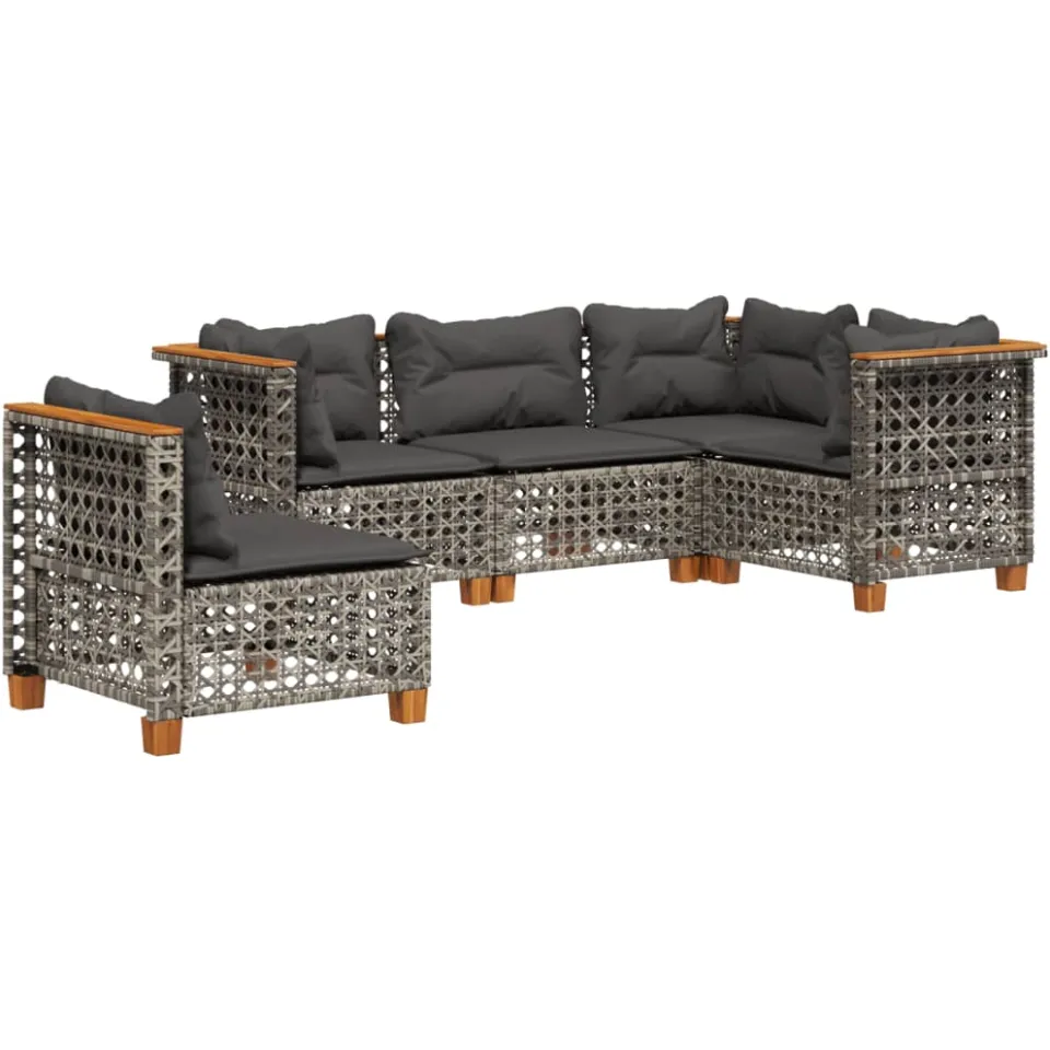 vidaXL 5-delige Loungeset met kussens poly rattan grijs, foto 3