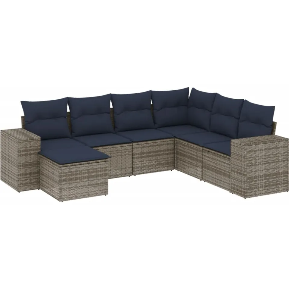vidaXL 7-delige tuinbankset met kussens, grijs polyrotan, foto 3