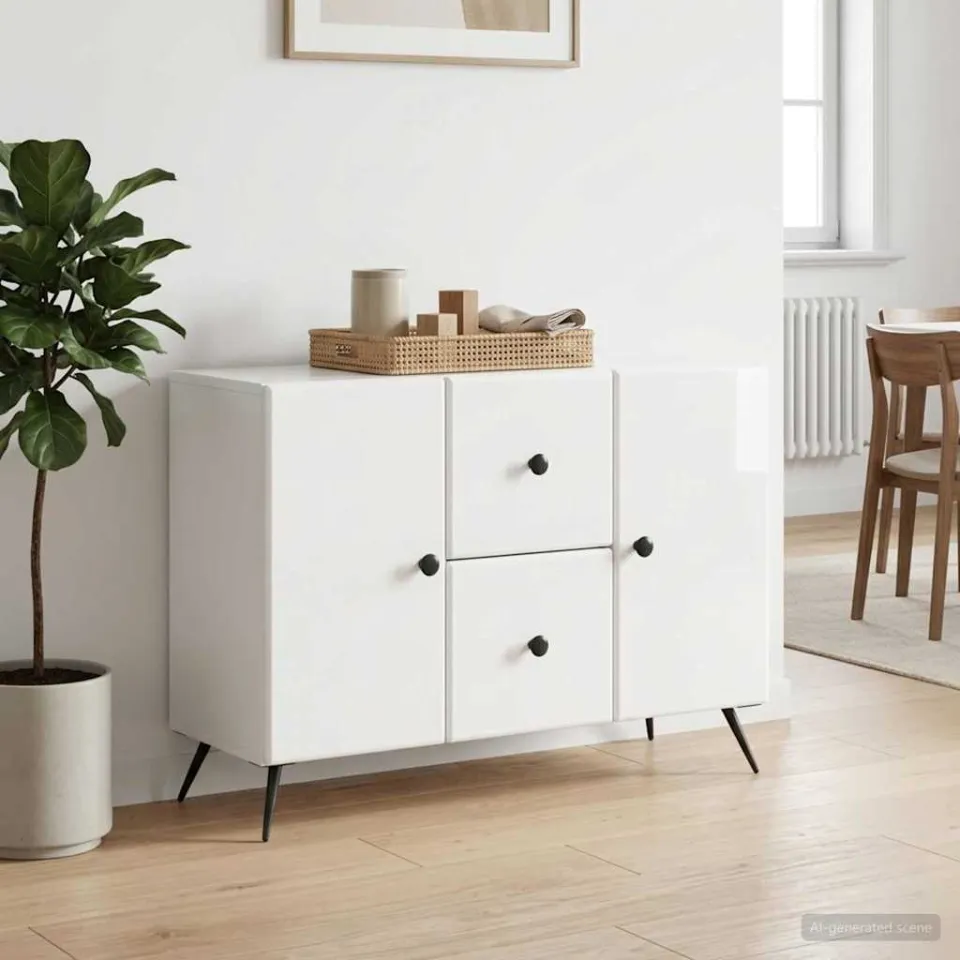 vidaXL Dressoir met lade Hoogglans Wit 89 x 34,5 x 60 cm Bewerkt hout, foto 3