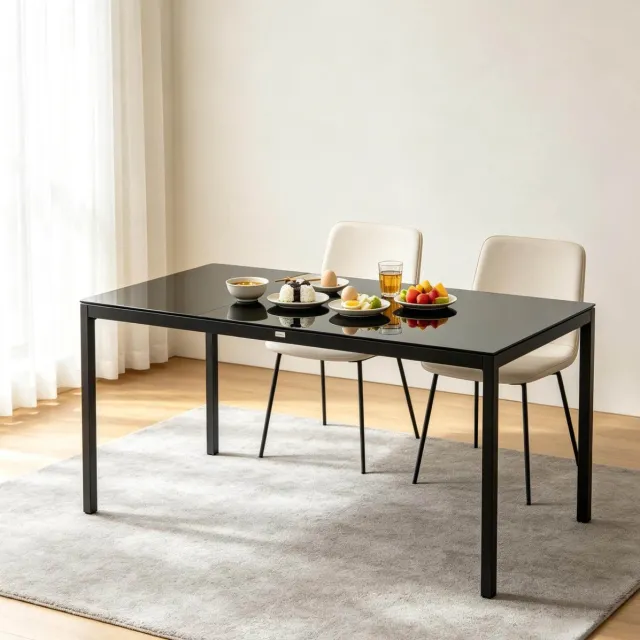 MODFU Tuintafel - Rechthoekig - Aluminium - Gehard Glas - Zwart - 180 x 80 x 72 Cm