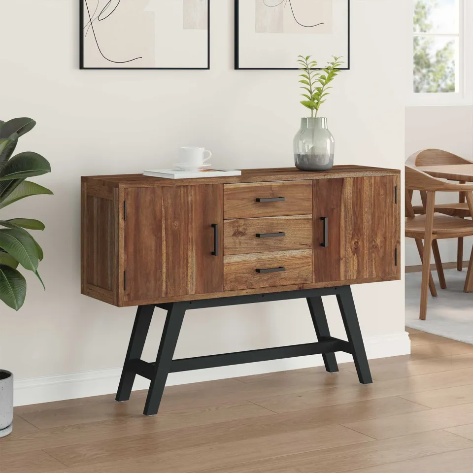 vidaXL TV-standaard 110 x 30 x 75 cm Naturel Massief Teakhout, foto 4