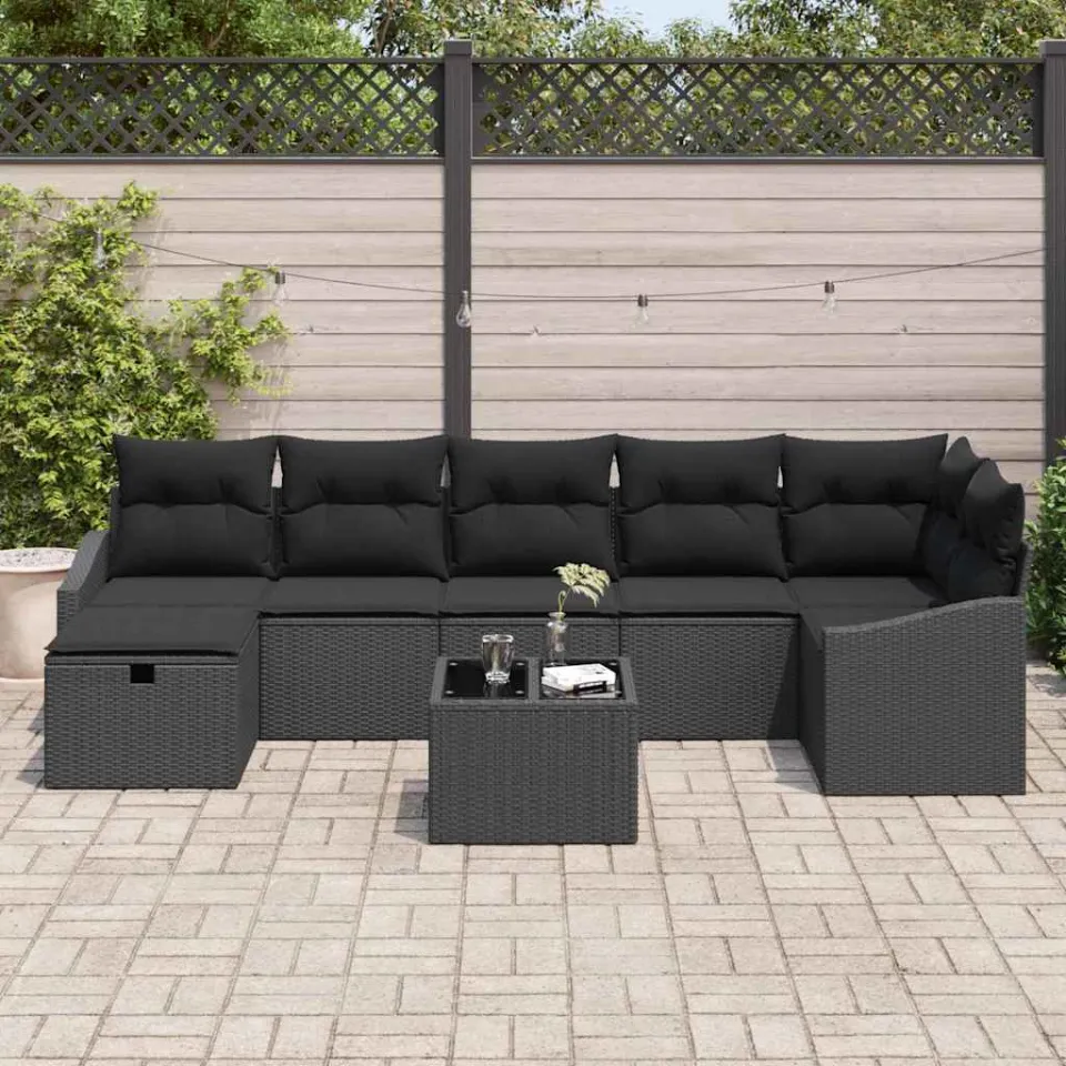 vidaXL Bankstel 8 st poly rattan zwart, foto 3