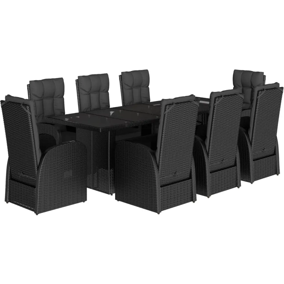 vidaXL 9-delige Tuinset poly rattan zwart