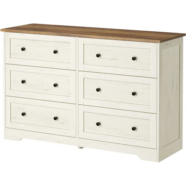 Vasagle Ladekast - Brede Ladekast met 6 Lades - Houten Dressoir - Voor Slaapkamer en Woonkamer Wit