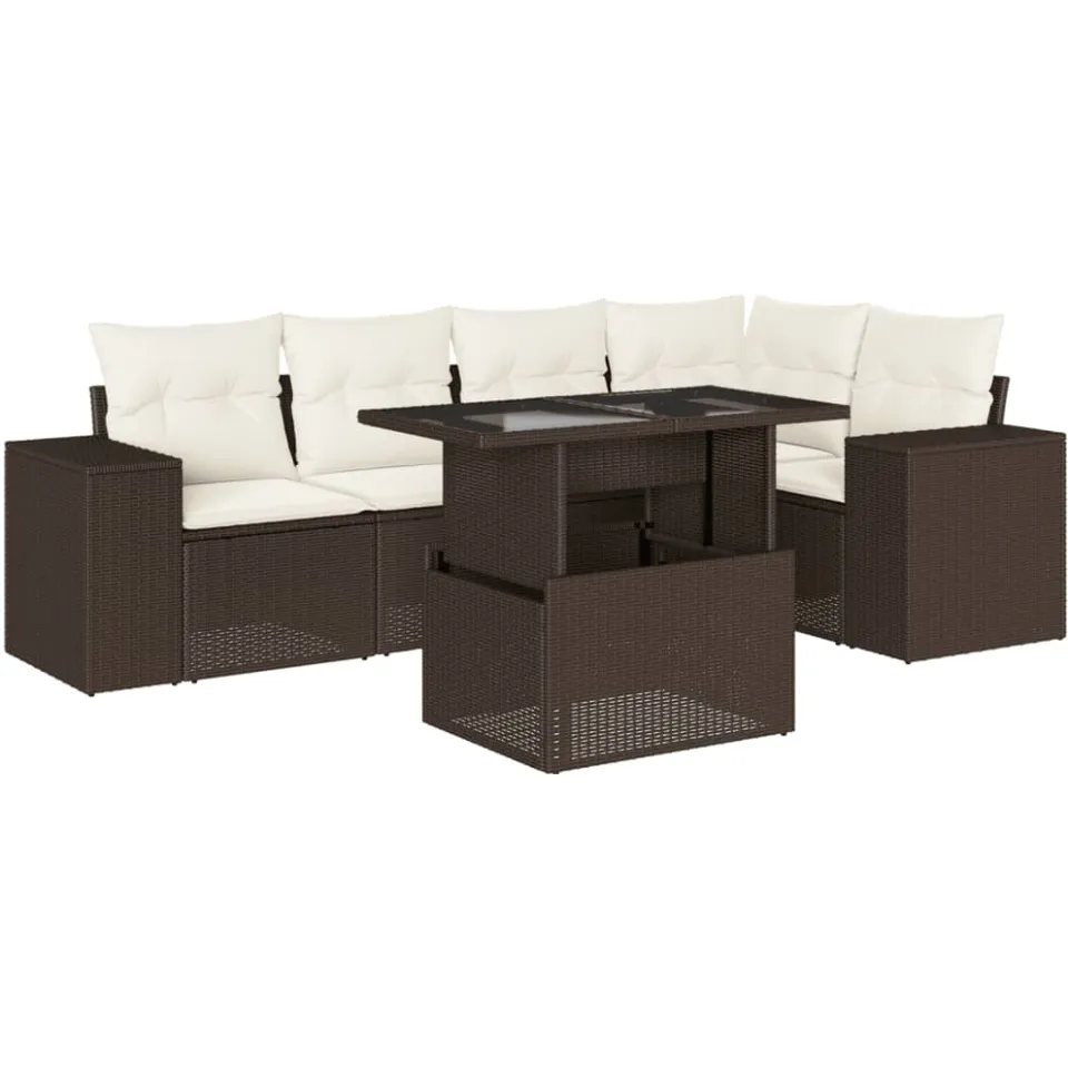 vidaXL 6-delige Loungeset met kussens poly rattan bruin, foto 3