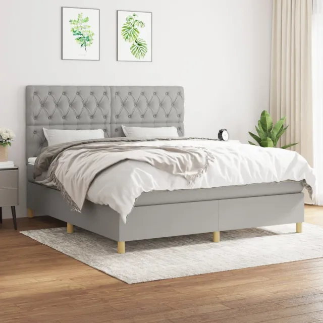 vidaXL Boxspring met matras stof lichtgrijs 160x200 cm grijs